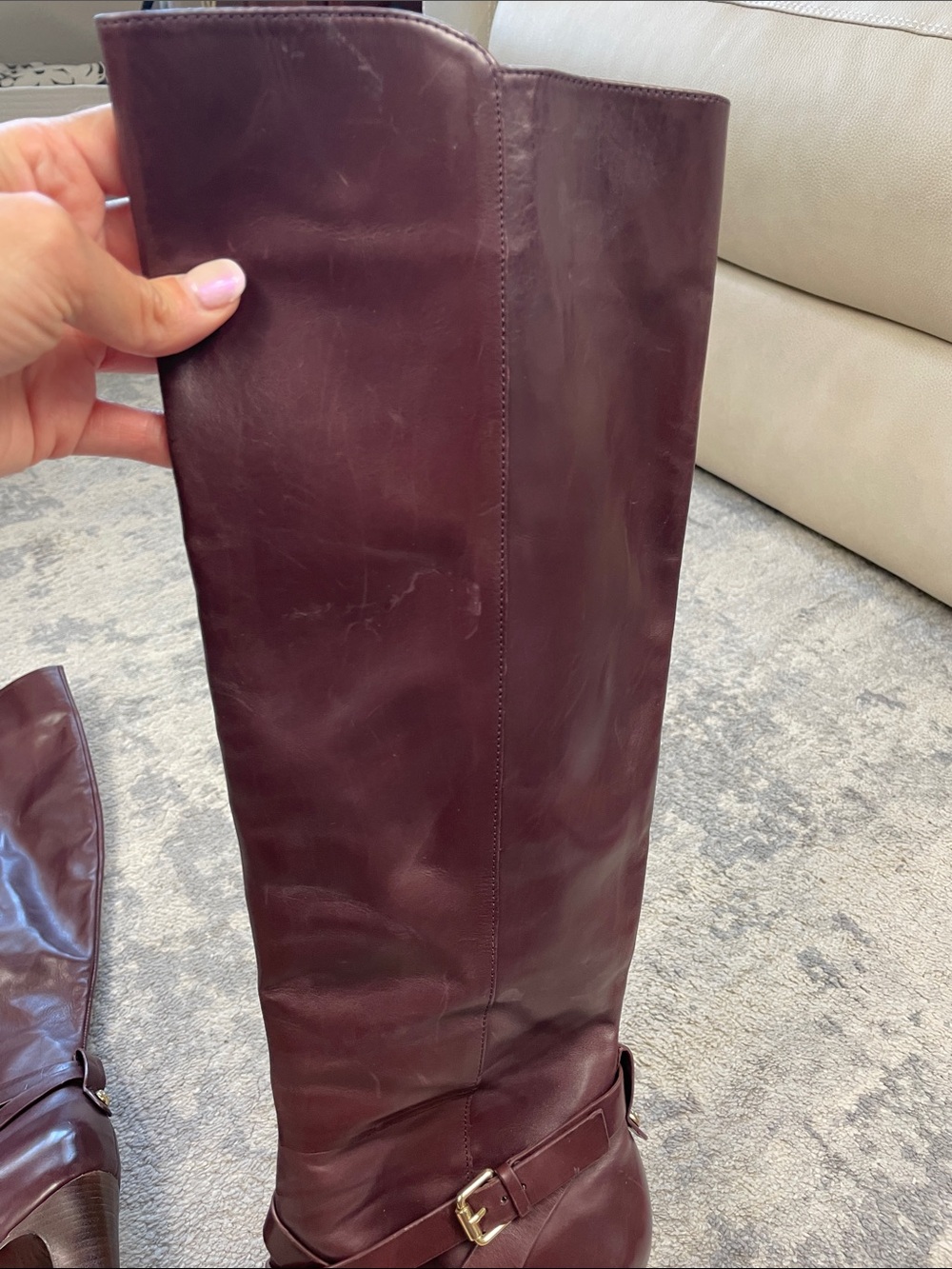 Vince Camuto Signature Fabina Dark Burgundy Purple Leather Heeled Boots 9.5 - Picture 5 of 16